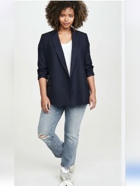 Club Monaco Navy Blue Wool Blend One Button Oversized Blazer Size 14